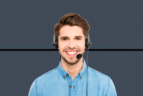 dark haired man with headset answering phone Automated Business Concepts, Shreveport, LA, Canon, Ricoh, Lexmark, Dealer, Reseller contact us
