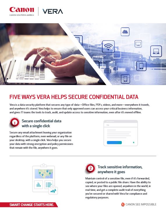 Vera Flyer 5 Ways Vera Helps Secure Confidential Data Cover, Canon Automated Business Concepts, Shreveport, LA, Canon, Ricoh, Lexmark, Dealer, Reseller